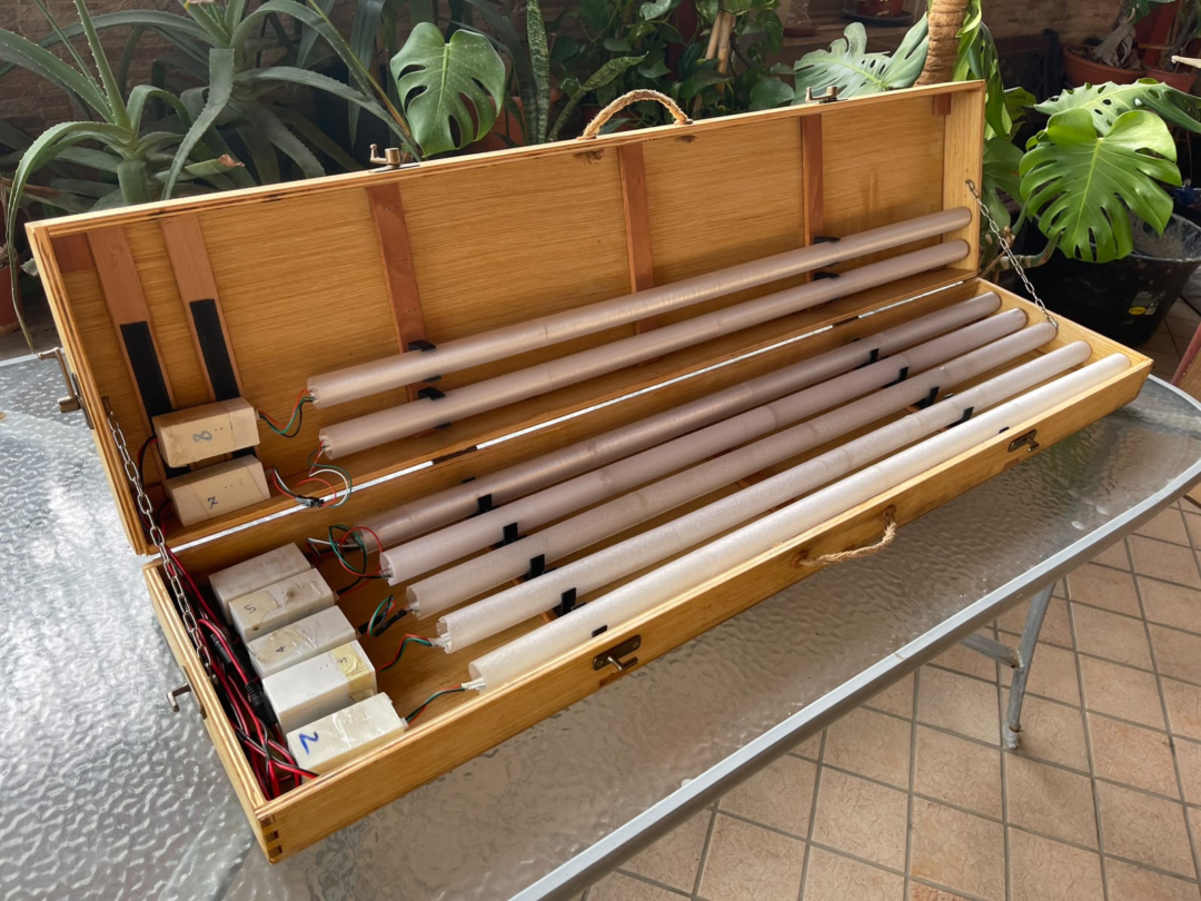 LED lights in a wooden case