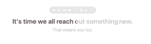 Floating desktop lyrics: the current line lights up word by word, with the next line below and a small control bar that appears on hover.